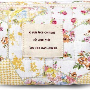 Floral Makeup Bag Small Cotton Quilted Cosmetic Bag Organizer, Aesthetic Cottage